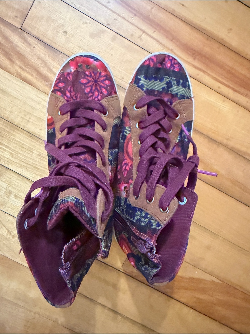 Desigual Burgundy and Brown Floral High-Top Sneakers